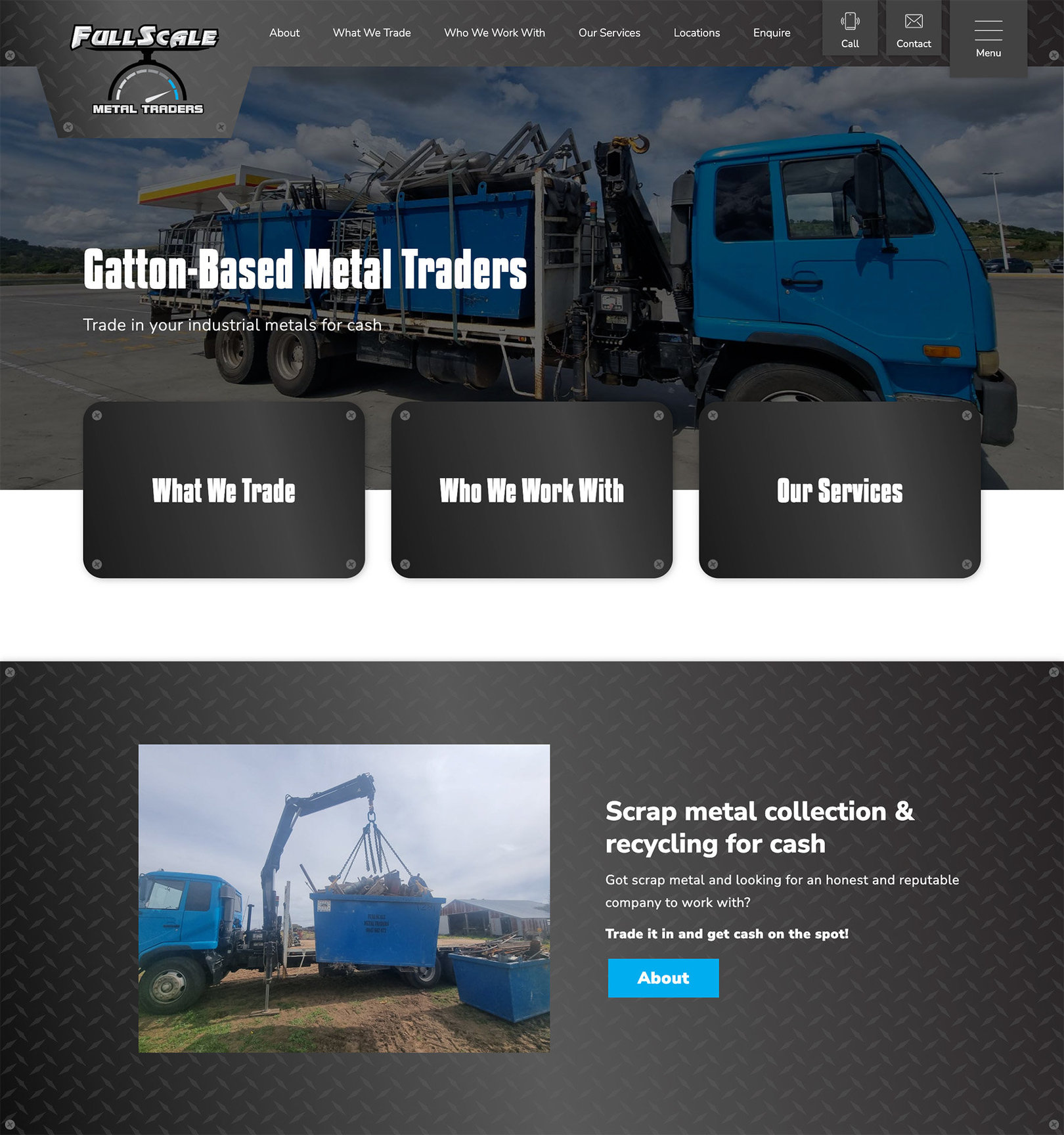 Full Scale Metal Traders website capture of homepage banner and content.