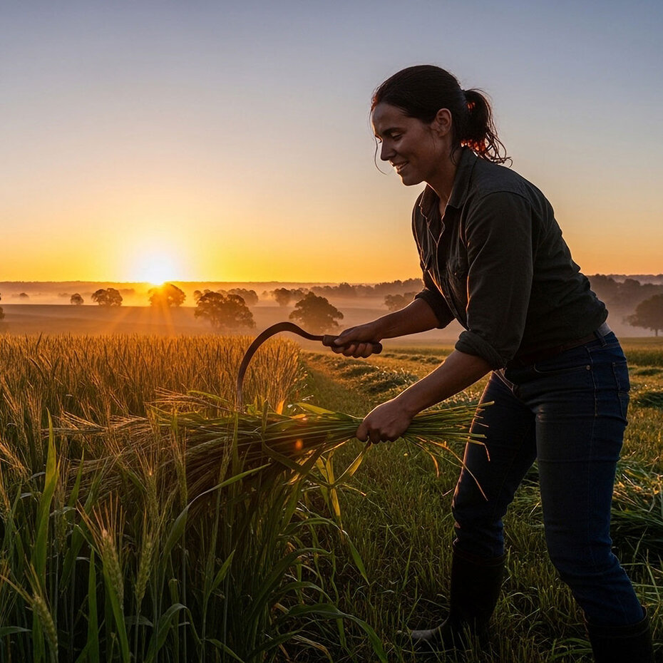 AI image of a farmer harvesting wheat 