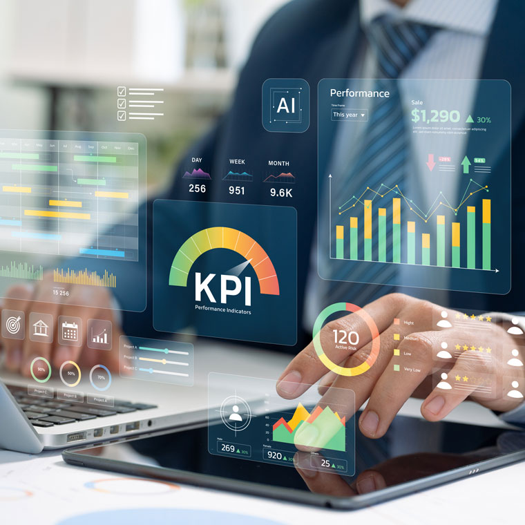 Business professional using a KPI dashboard