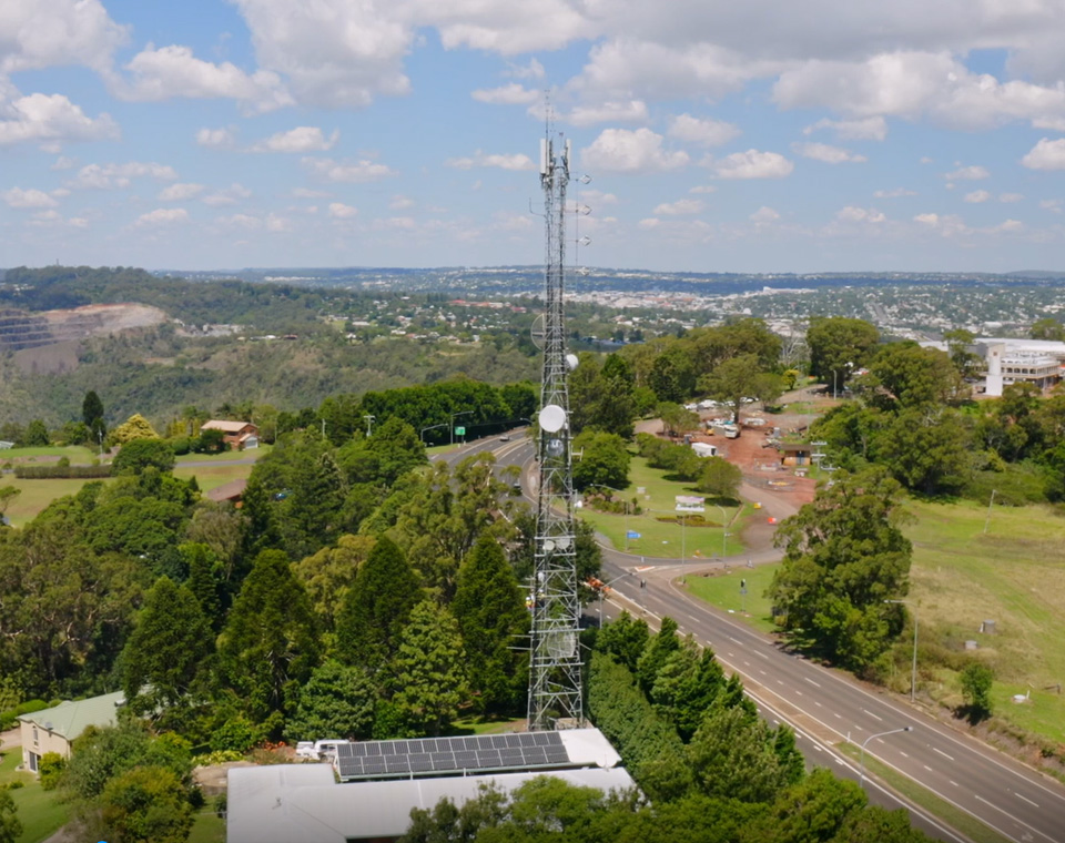 aerial view of a cell tower