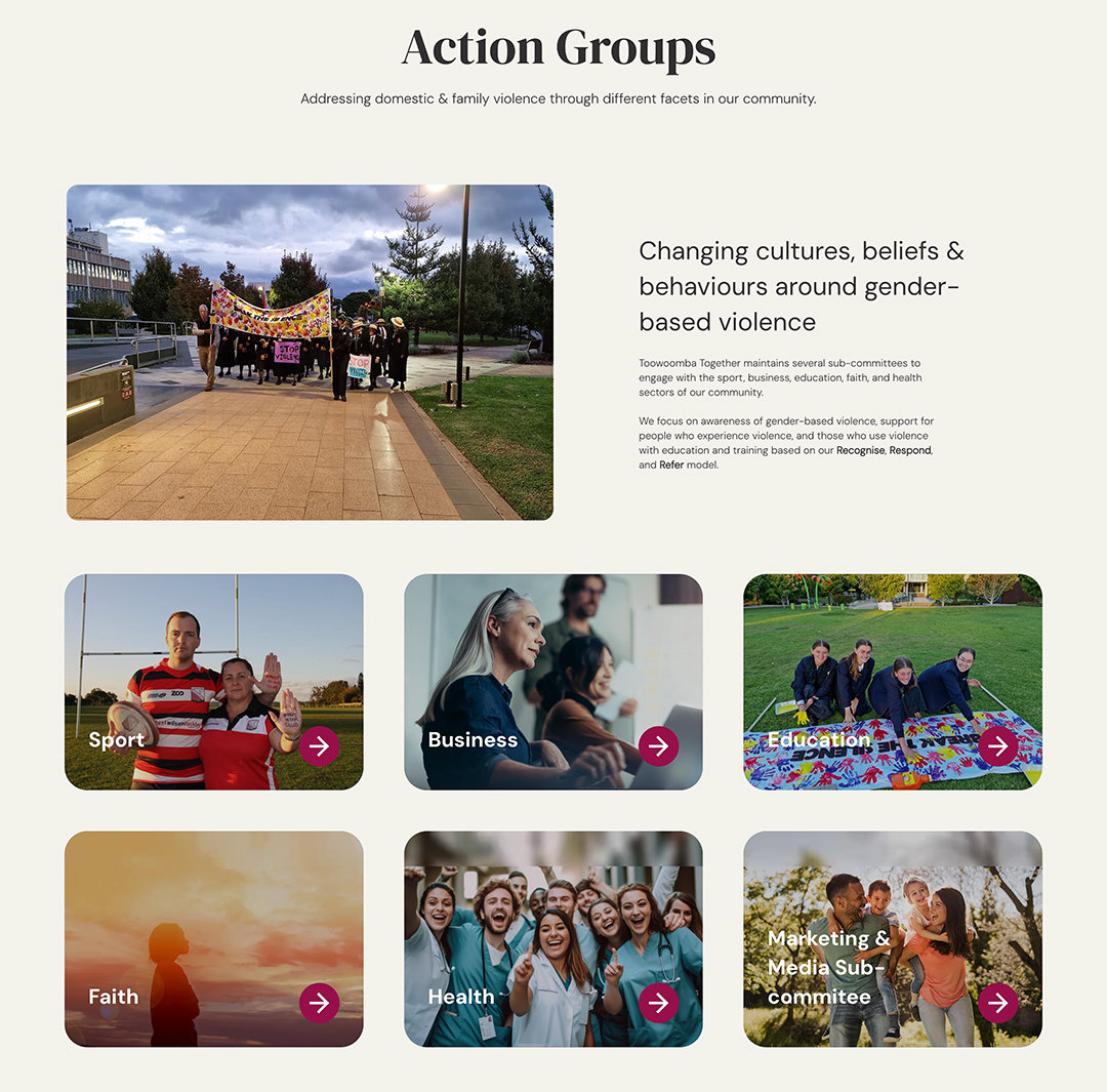 Toowoomba Together 'Action Groups' page