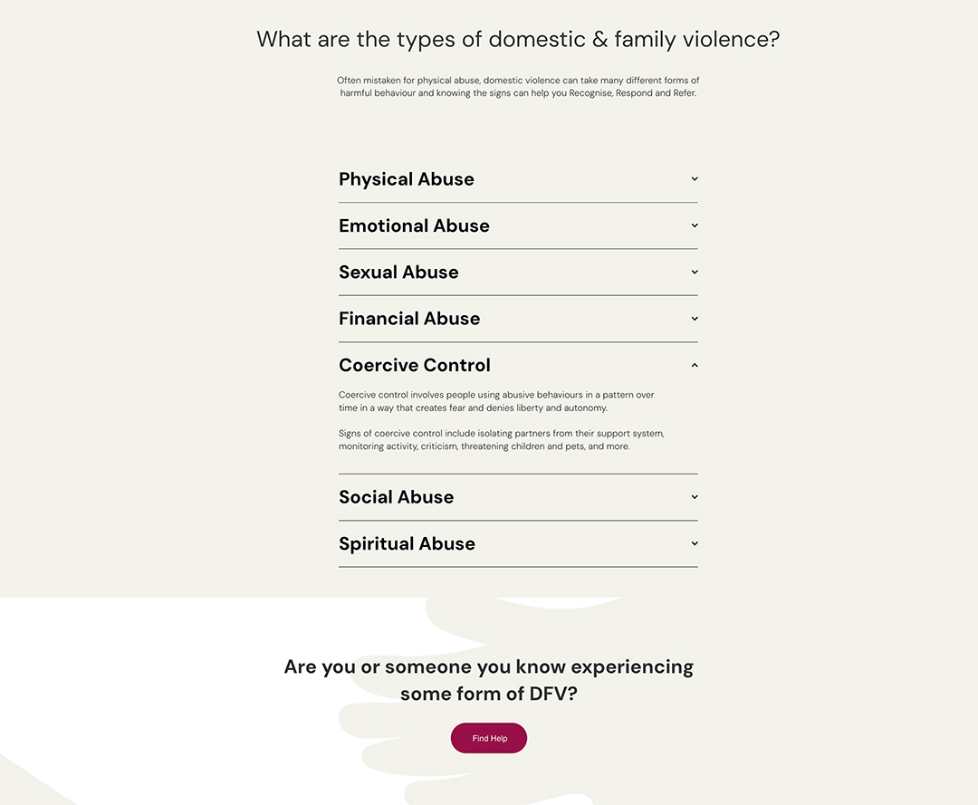 Toowoomba Together 'Types of domestic and family violence' page