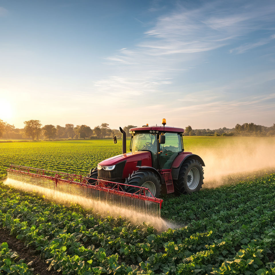 AI images of a tractor spraying crops